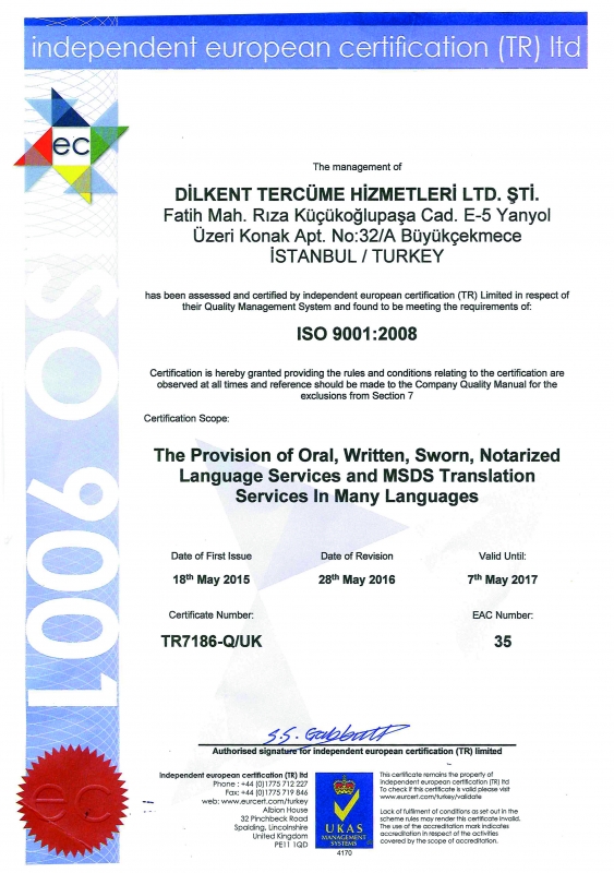 ISO 9001:2008 Belgemiz Yenilendi